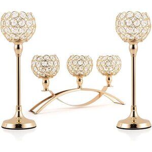 Set of 3 Gold Candle Holders Halloween Table Centerpieces,Tealight Candlestick